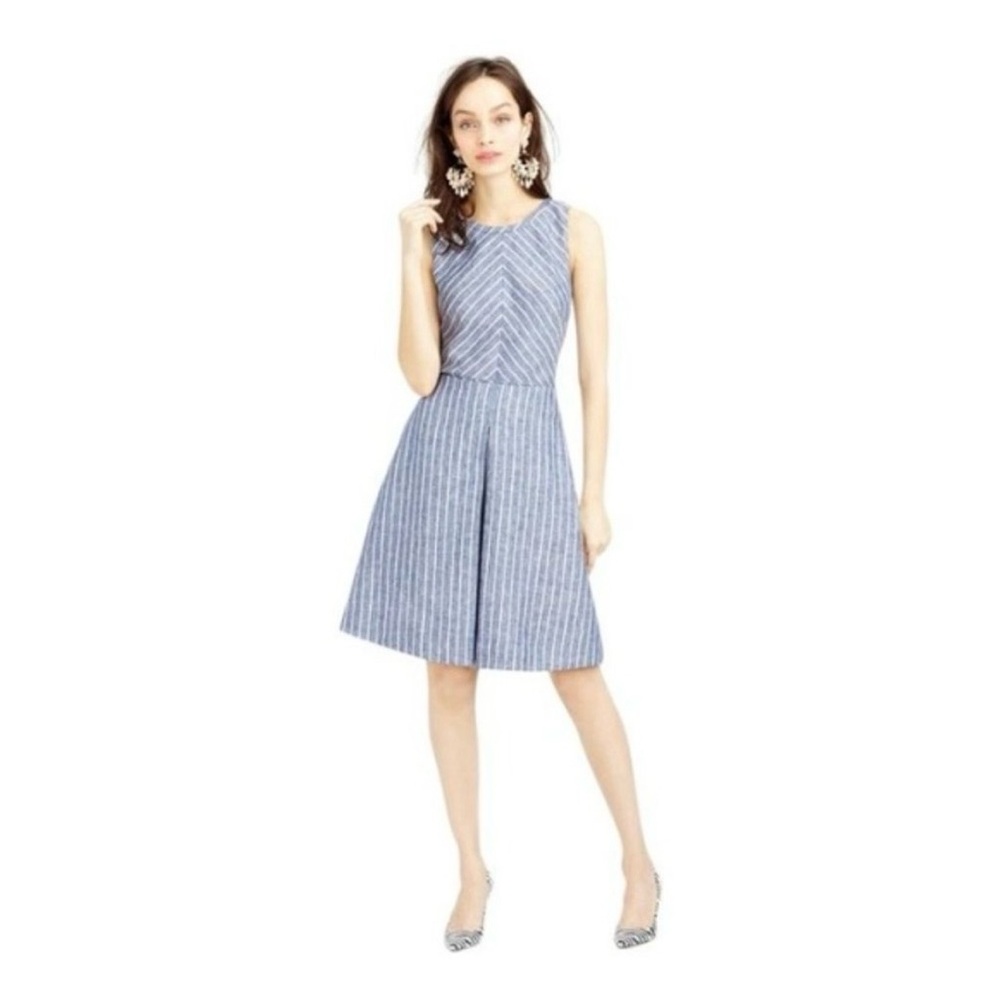 Ann Taylor LOFT Midi Dress Sz 6 Linen Blue White Striped Sleeveless Cut Out Back
